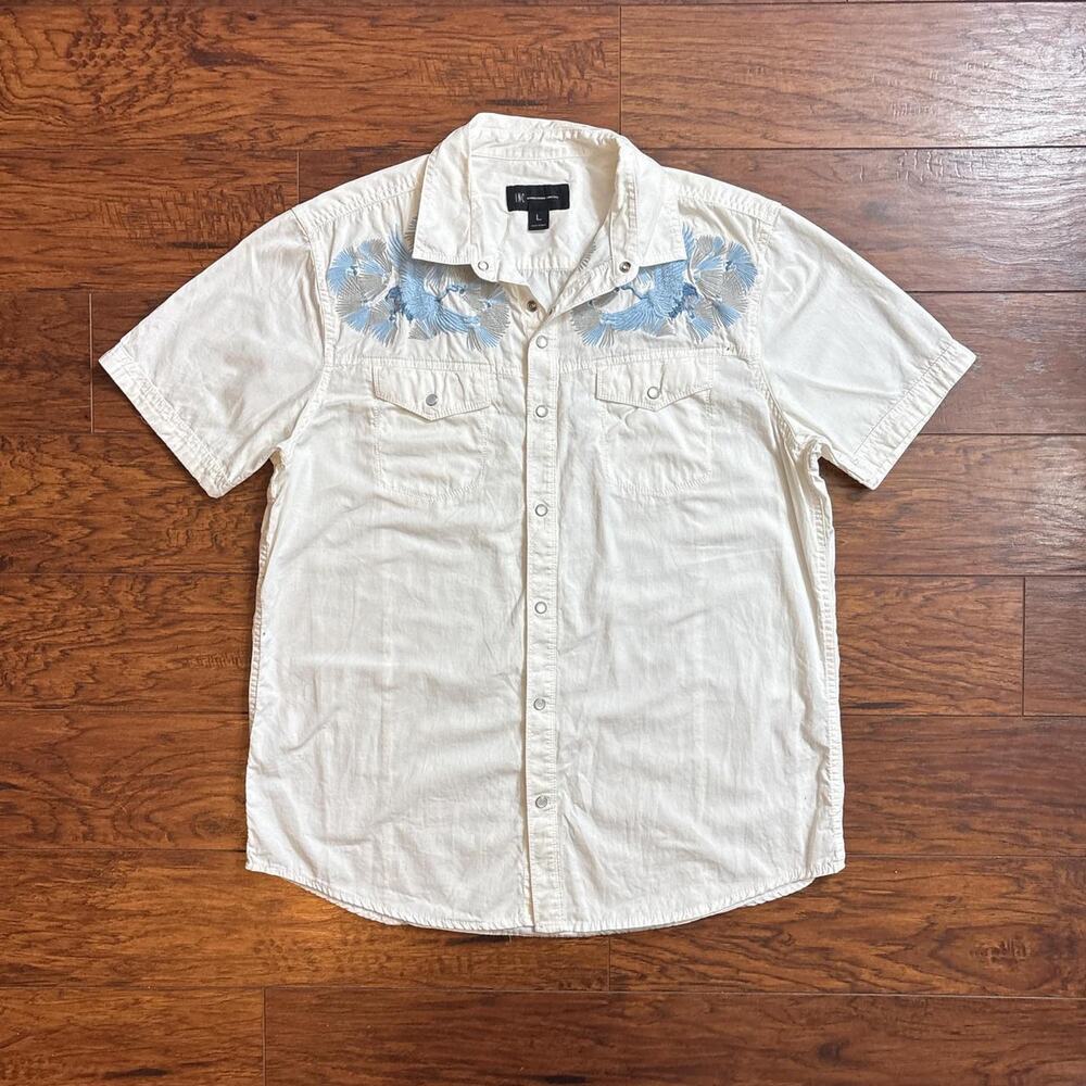 INC International Concepts Western White Short Sleeve Snap Button Shirt Size L